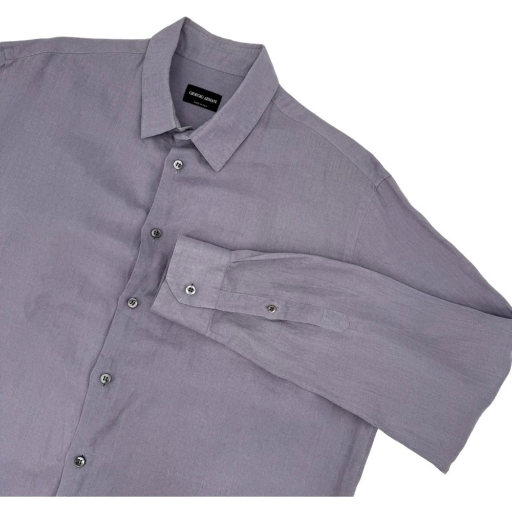 GIORGIO ARMANI 17.5 Large Button Down Shirt Purple 100% Flax Linen Italy Luxury